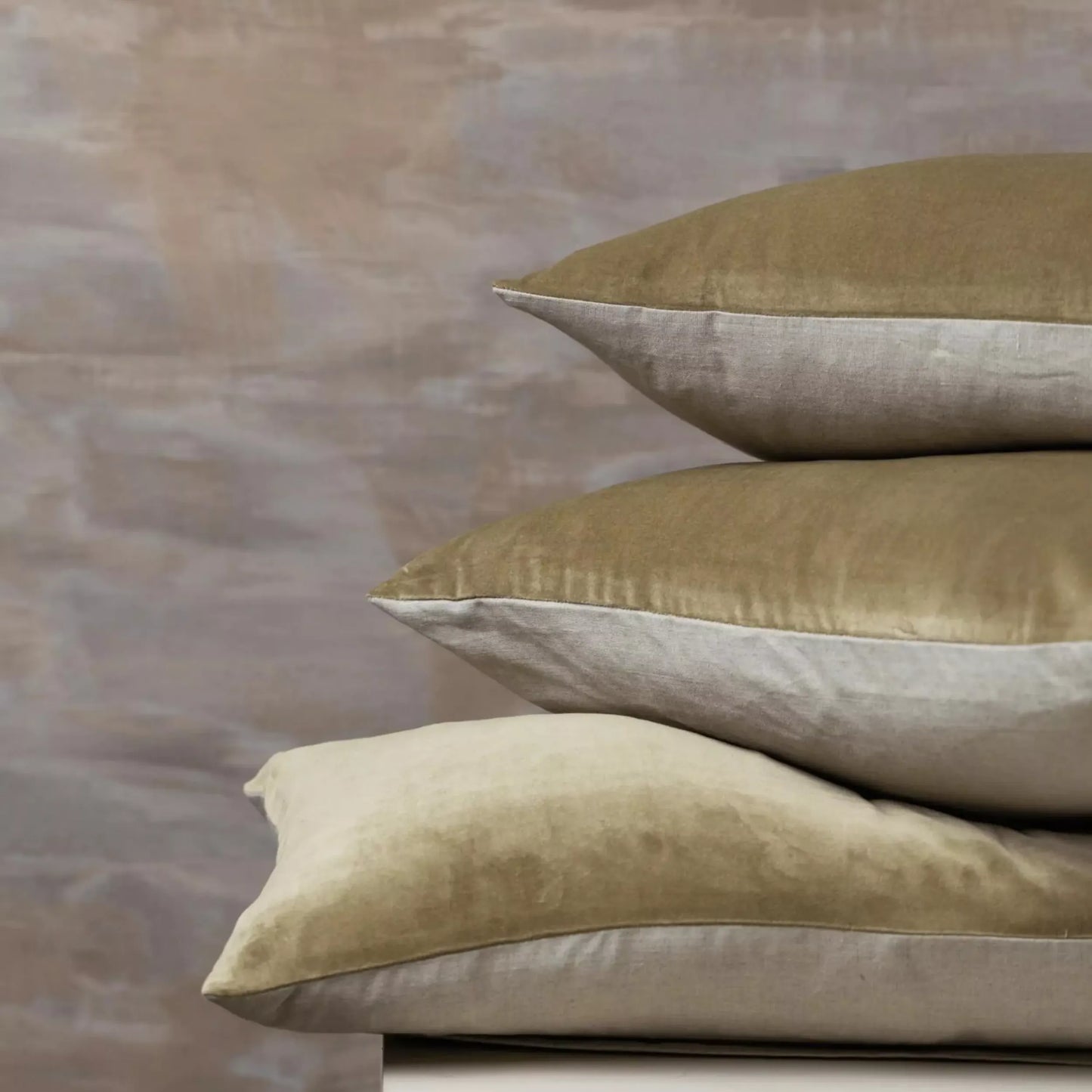 Linen/Velvet Bolster Cushion - Olive