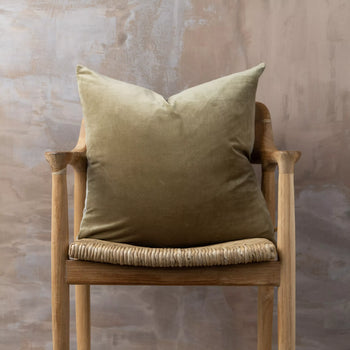 Linen/Velvet Square Cushion - Olive