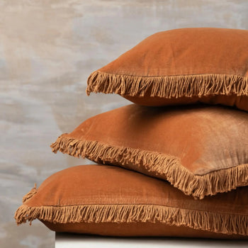 Velvet Bolster Cushion - Terracotta