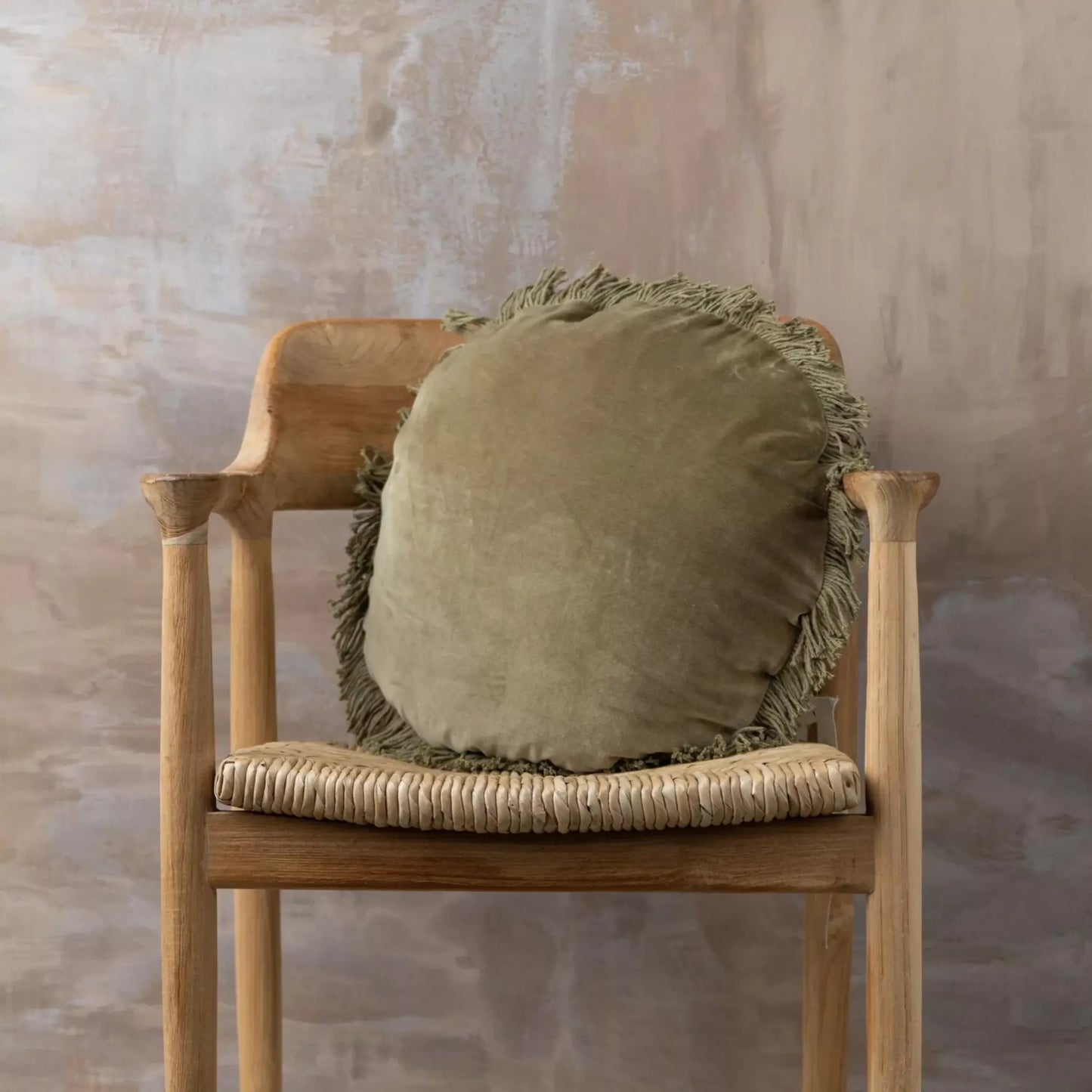 Velvet Round Cushion - Dark Olive