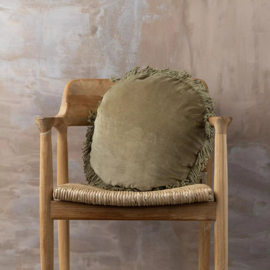 Velvet Round Cushion - Dark Olive