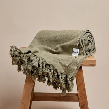 Vintage Wash Cotton Blanket - Olive