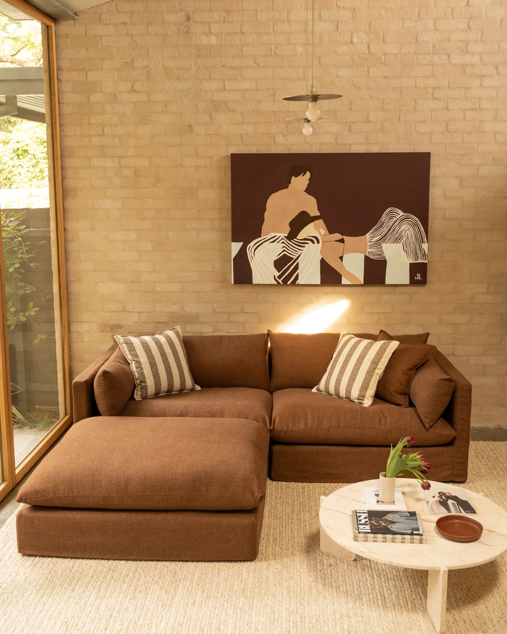 Sidney 4 Seater Chaise Sofa - Fossil Chocolate