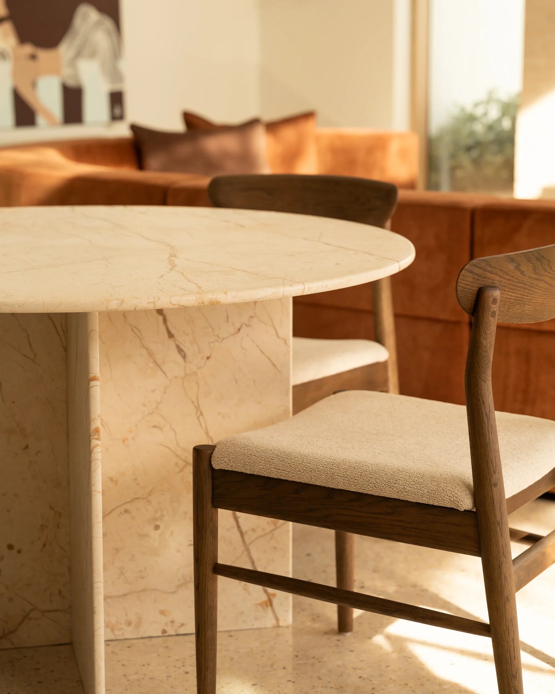 Clara Round Dining Table 120cm - Desert Rose Marble