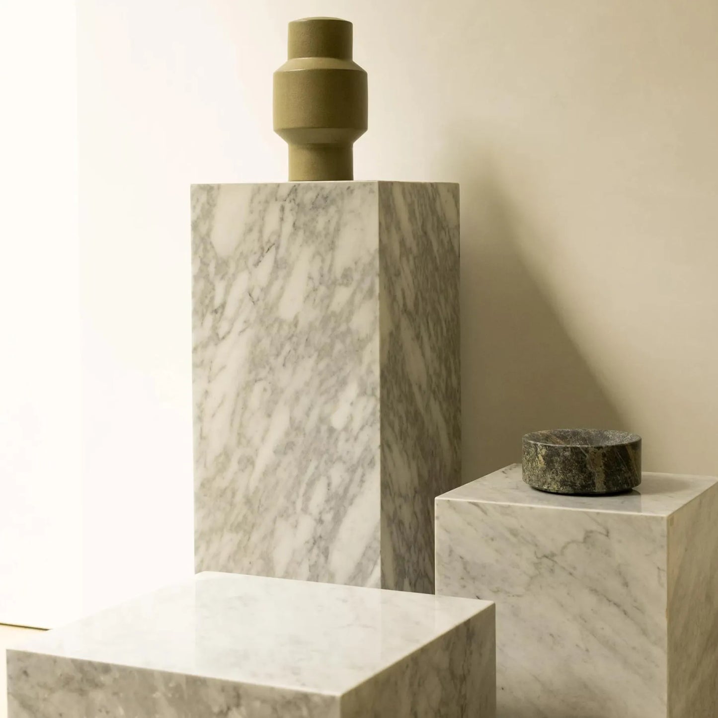 Stage Marble Side Table Low - Grey Carrara