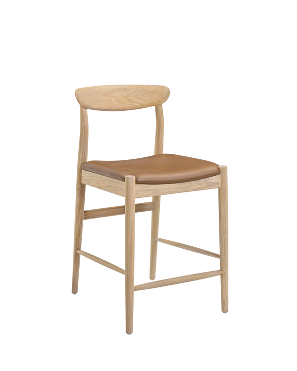 Henri Bar Stool 65cm - Oak / Tan Vegan Leather