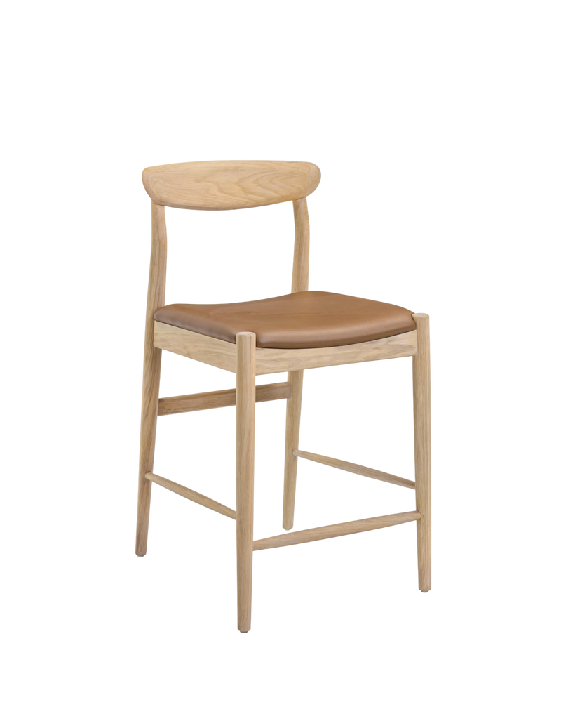 Henri Bar Stool 65cm - Oak / Tan Vegan Leather