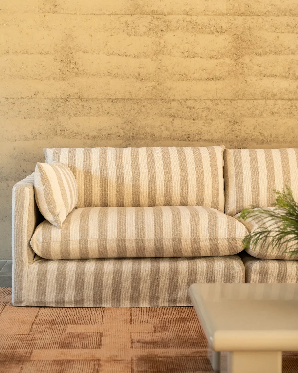 Sidney Slipcover 5 Seater Chaise Sofa - Marnie Sand Stripe