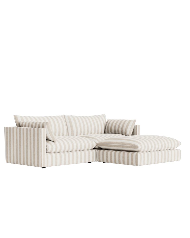 Sidney Slipcover 4 Seater Chaise Sofa - Marnie Sand Stripe