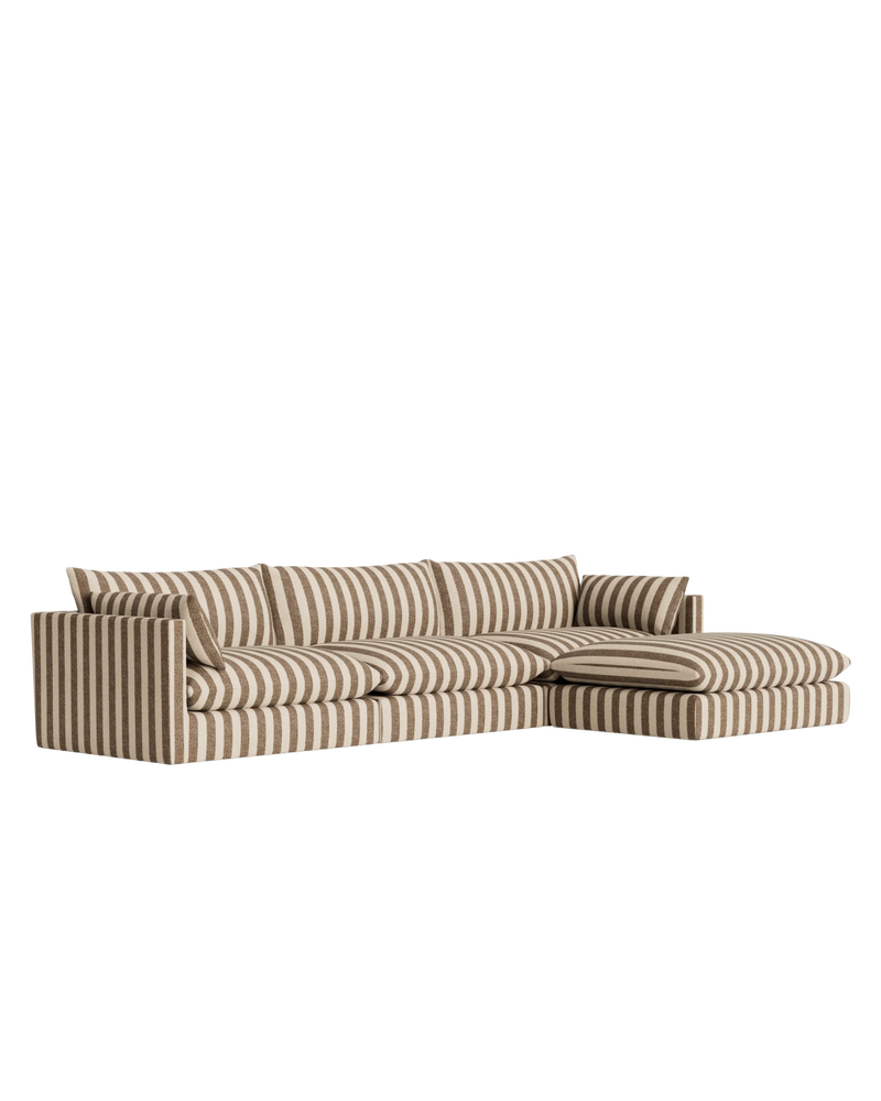 Sidney Slipcover 5 Seater Chaise Sofa - Marnie Coconut Stripe