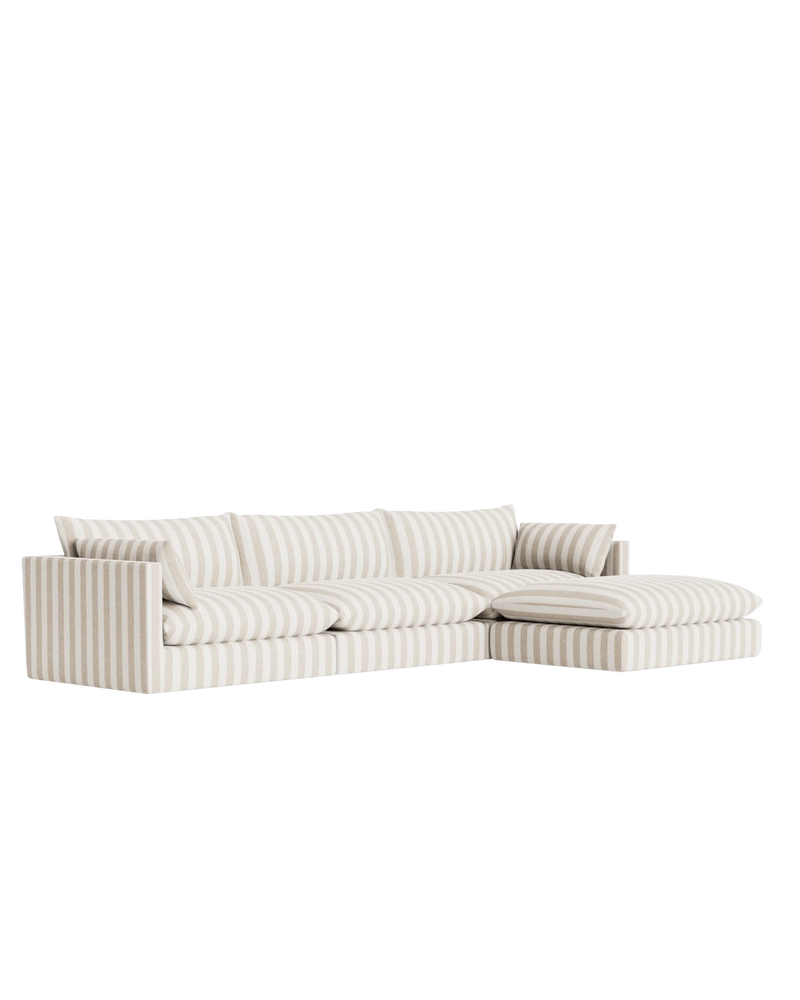 Sidney Slipcover 5 Seater Chaise Sofa - Marnie Sand Stripe