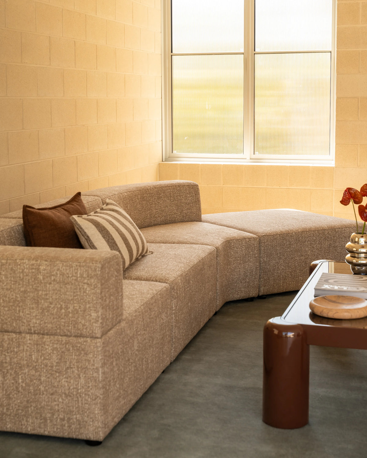 Stretch Open Angled Sofa - Fleck Smoke