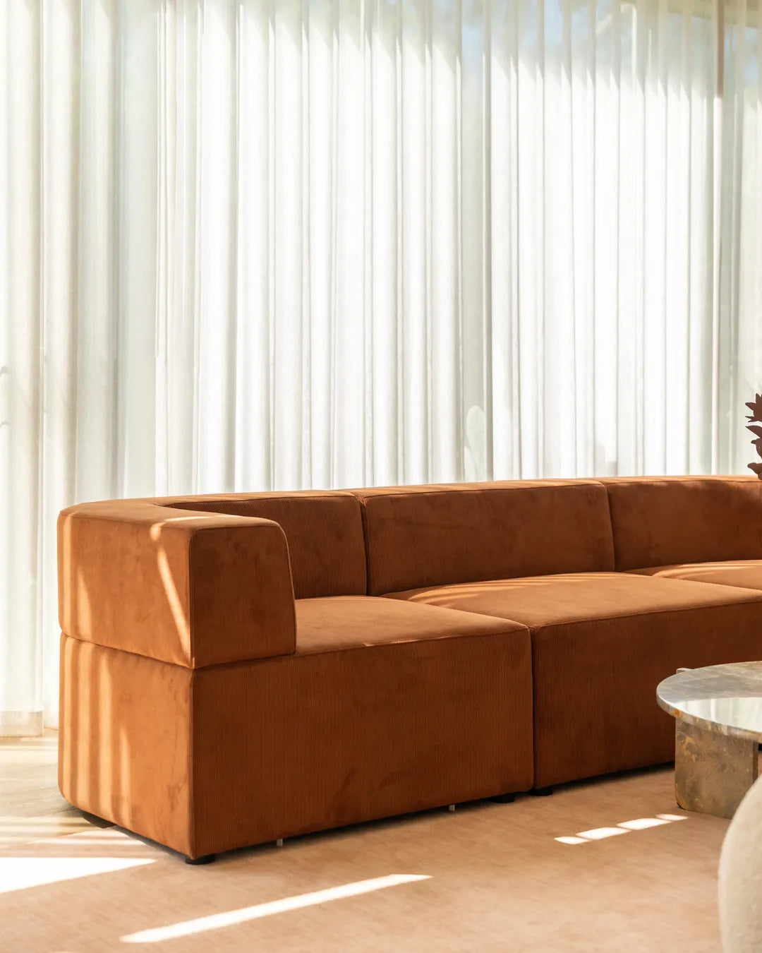 Stretch Open Angled Sofa - Corduroy Cocoa