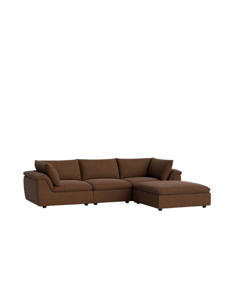 Melt 4 Seater Chaise Sofa - Fossil Chocolate