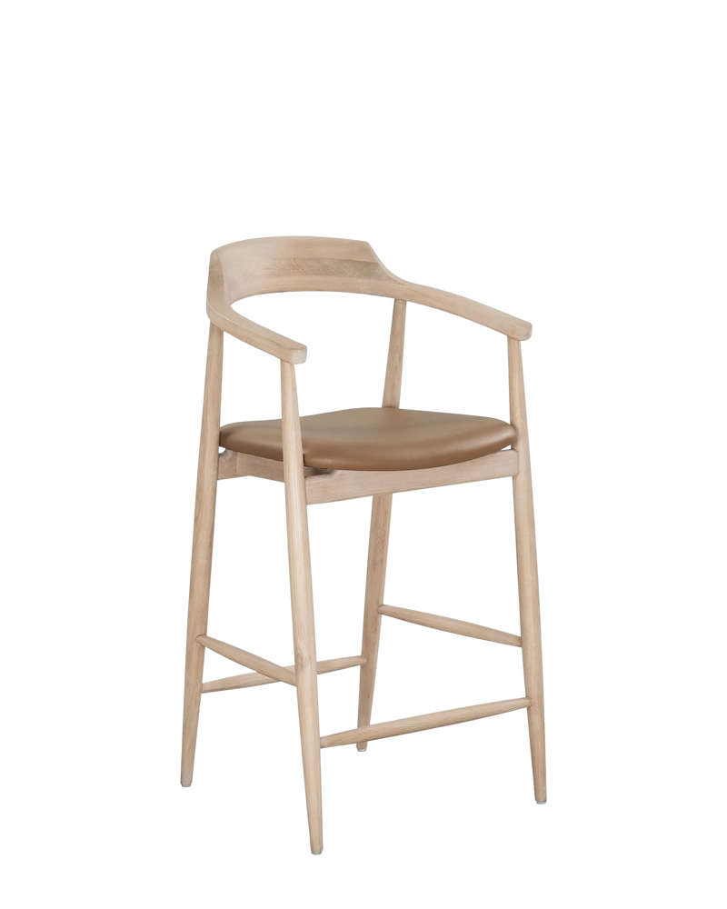 Profile Bar Stool 65cm - Oak / Tan Vegan leather