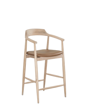 Profile Bar Stool 65cm - Oak / Tan Vegan leather