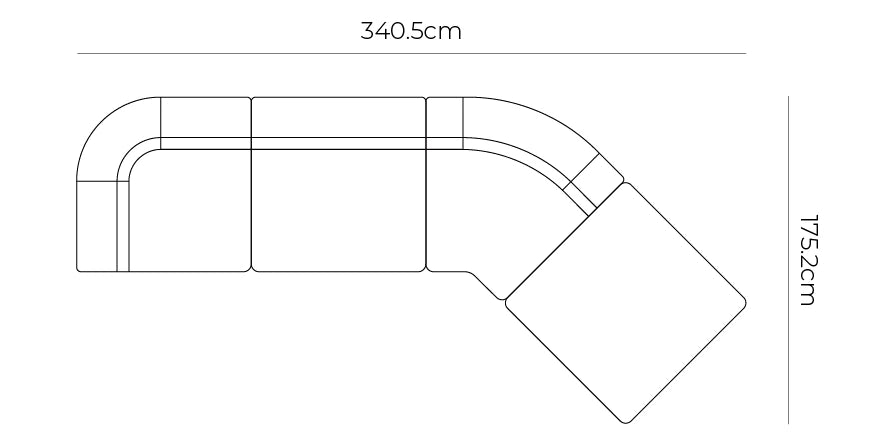 Stretch Open Angled Sofa - Fleck Ginger dimensions