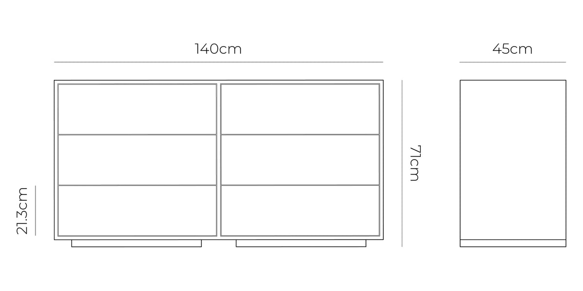 Tide 6 Drawer Chest - Porcelain dimensions