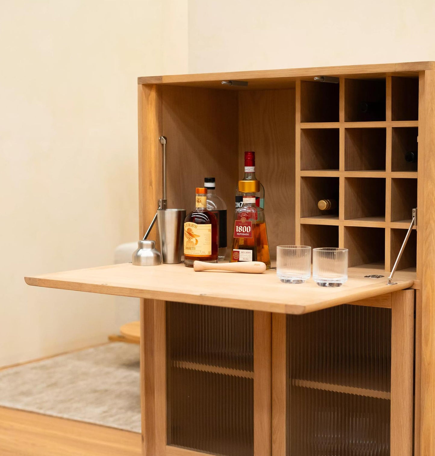 Groove Bar Cabinet - Oak