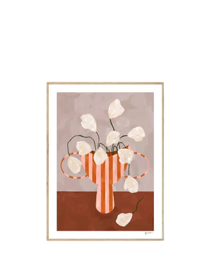 White Flowers in Striped Vase Print 21cm x 29.7cm (A4)