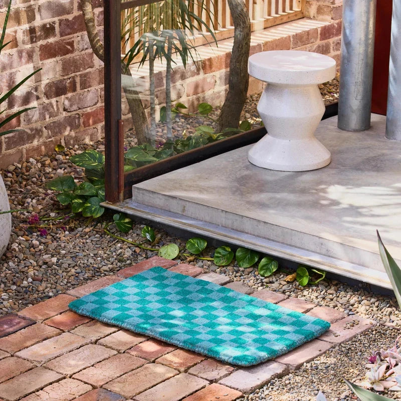 Checkers Door Mat - Green