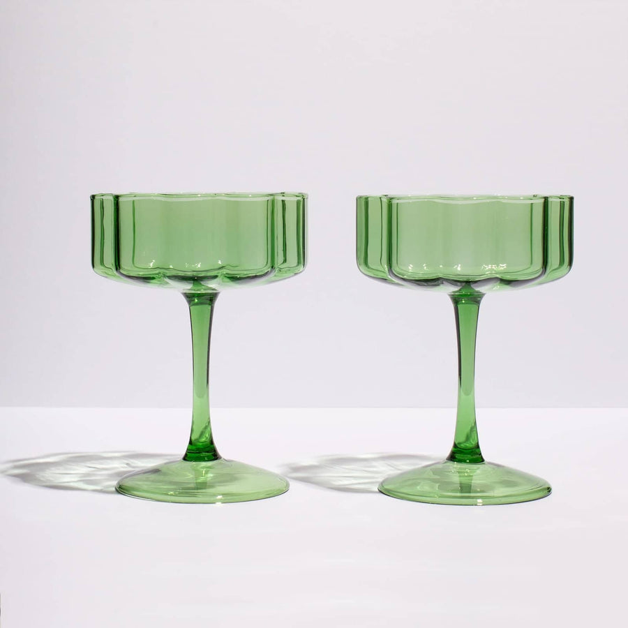 Wave Coupe Glass Set Of 2 - Green