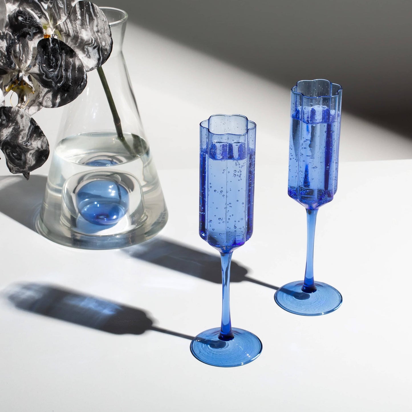 Wave Flute Glass set of 2 - Blue