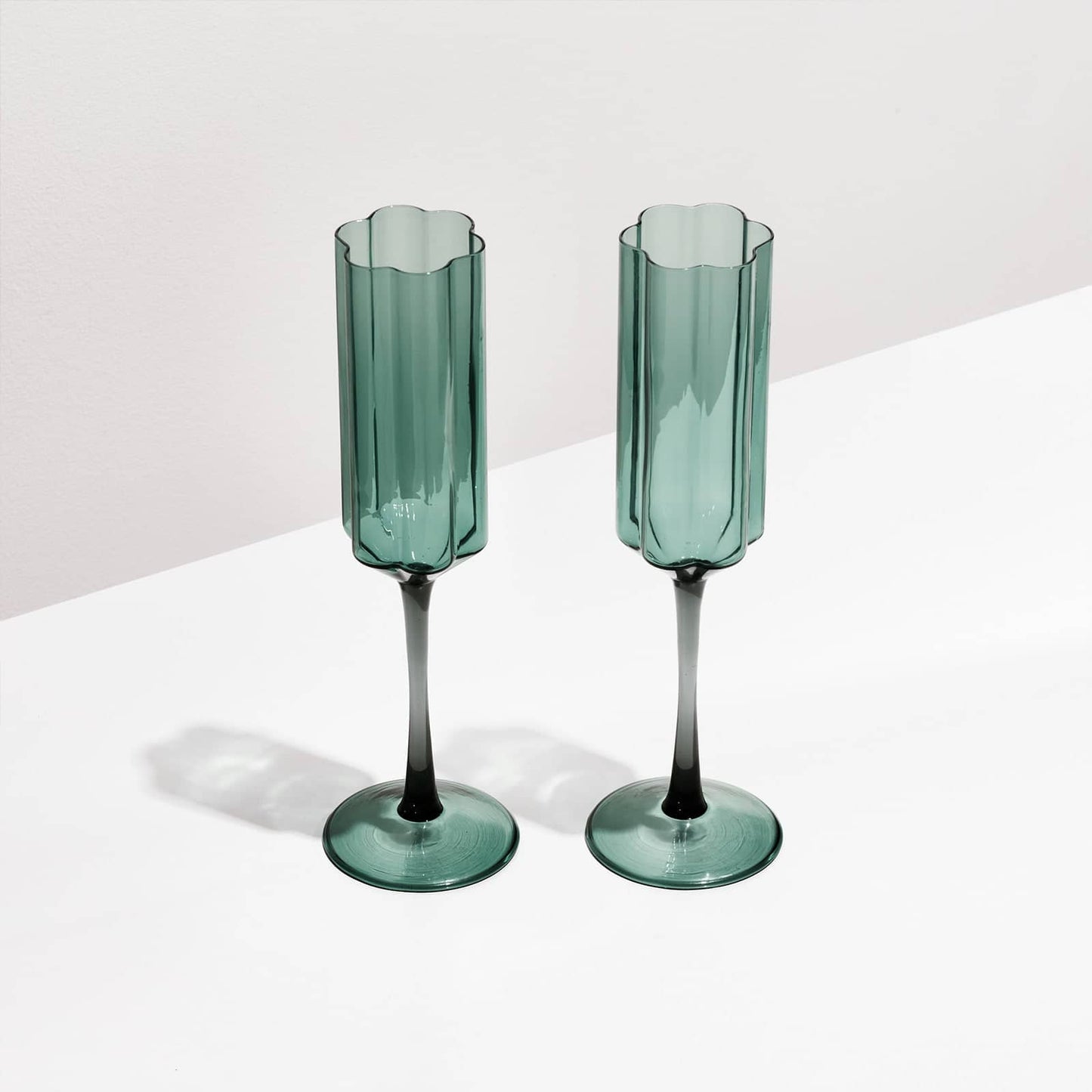 Wave Flute Glass set of 2 - Teal