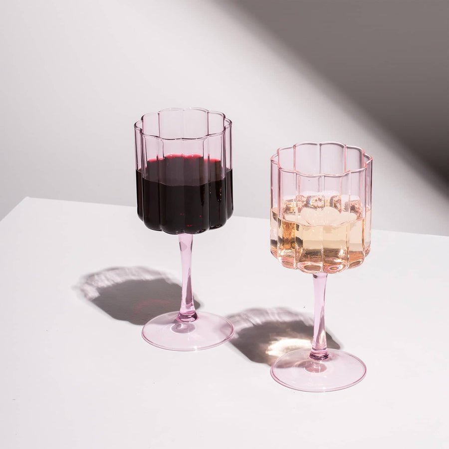 Wave Wine Glass set of 2 - Pink