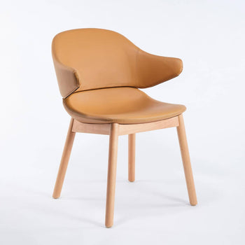 Hug Dining Chair With Arm - Tan Pu Leather / Beech