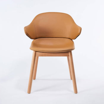 Hug Dining Chair With Arm - Tan Pu Leather / Beech