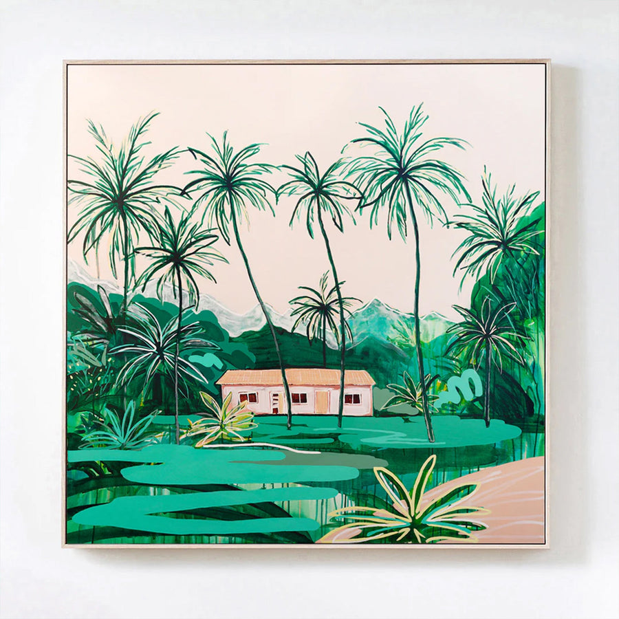 Buy Island Treasure Canvas Print 100cm x 100cm Oak Frame by Jen Sievers