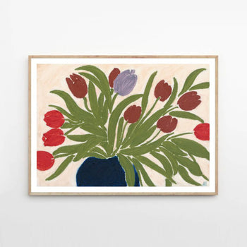 Tulips in a Blue Vase Print 40Cm X 50Cm