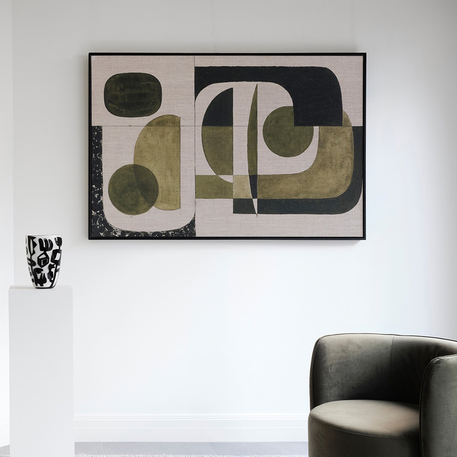 Olive Green Canvas Print 76cm x 51cm Oak Frame