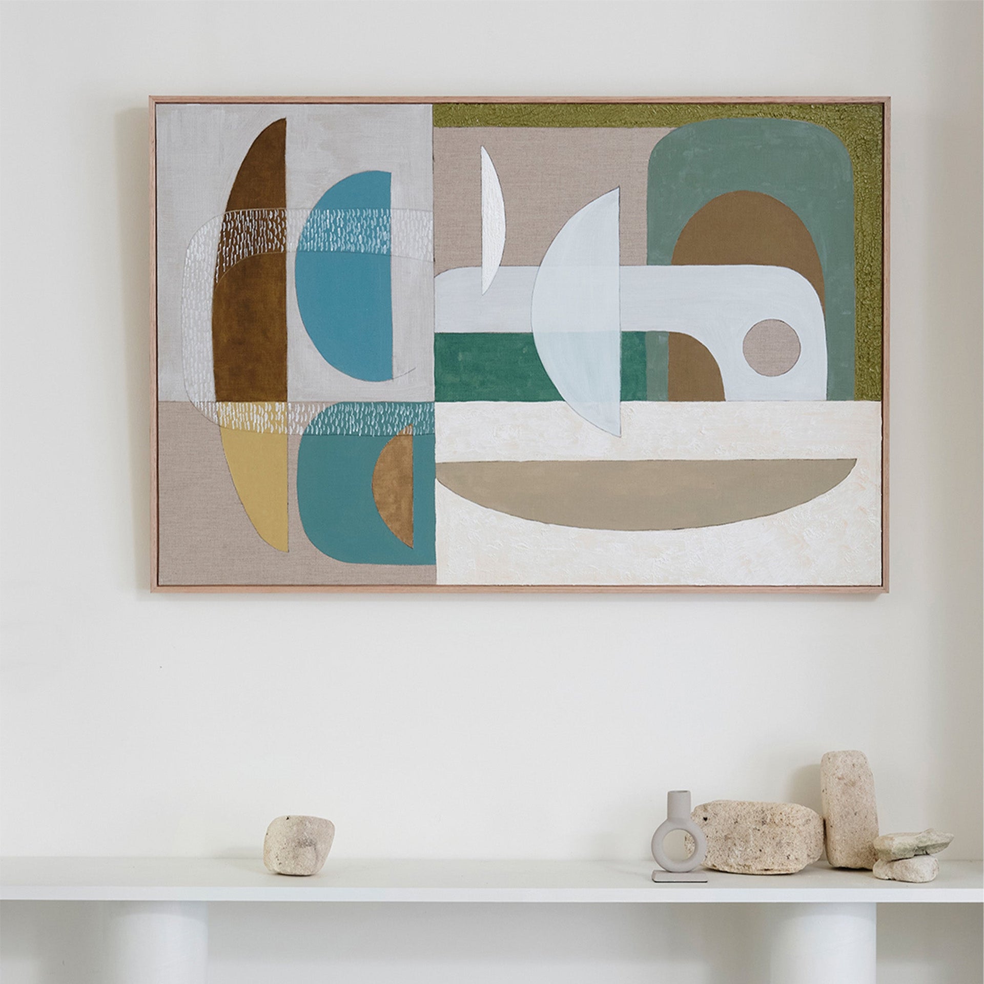 Stucco Glaucous Canvas Print 120cm x 80cm Oak Frame