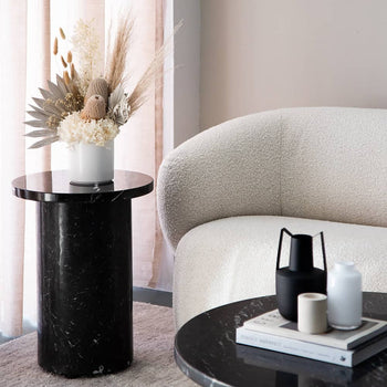 Curve Marble Side Table - Black Marble