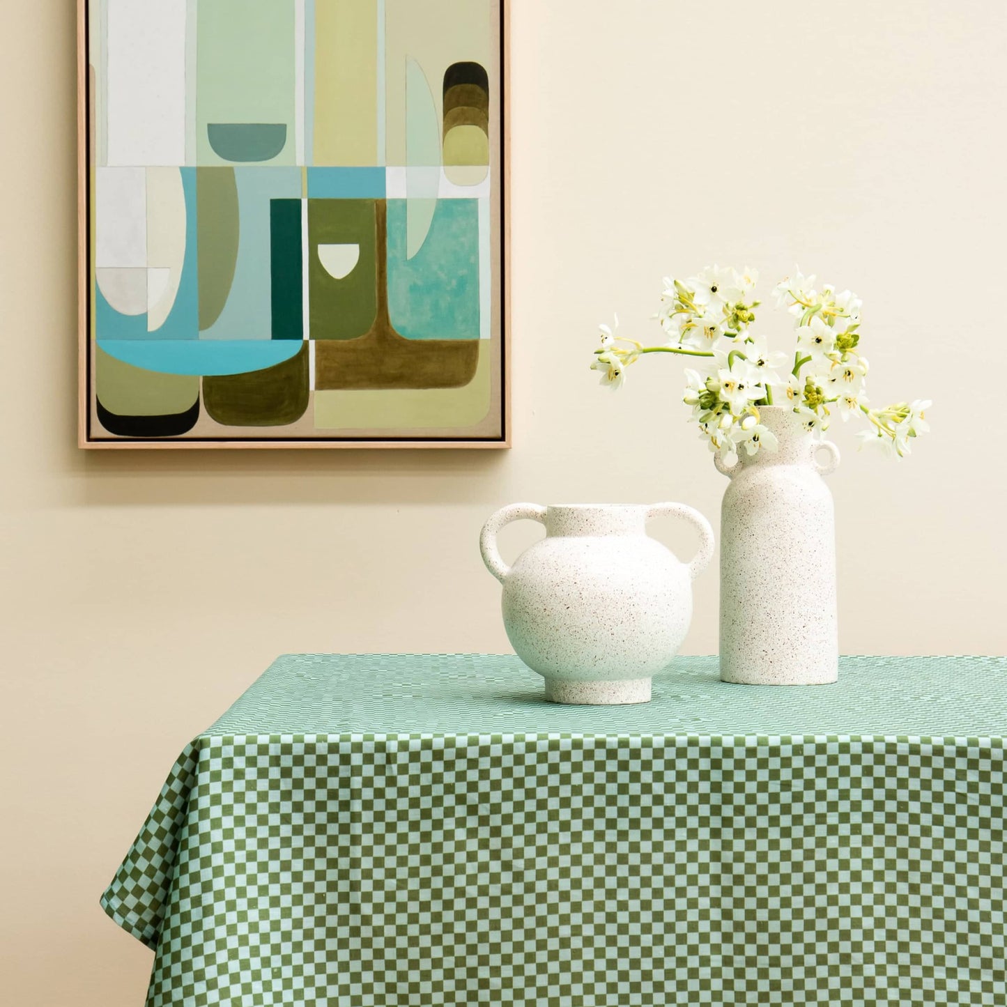 Tiny Checkers Tablecloth - Blue/Green