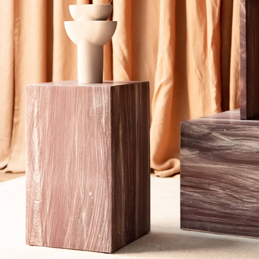 Stage Marble Side Table Tall - Crimson Sandstone